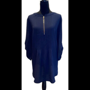 Avenue Blouse Size 22 to 24 Navy Zipper Front 3/4 Sleeves Flowy Casual Top